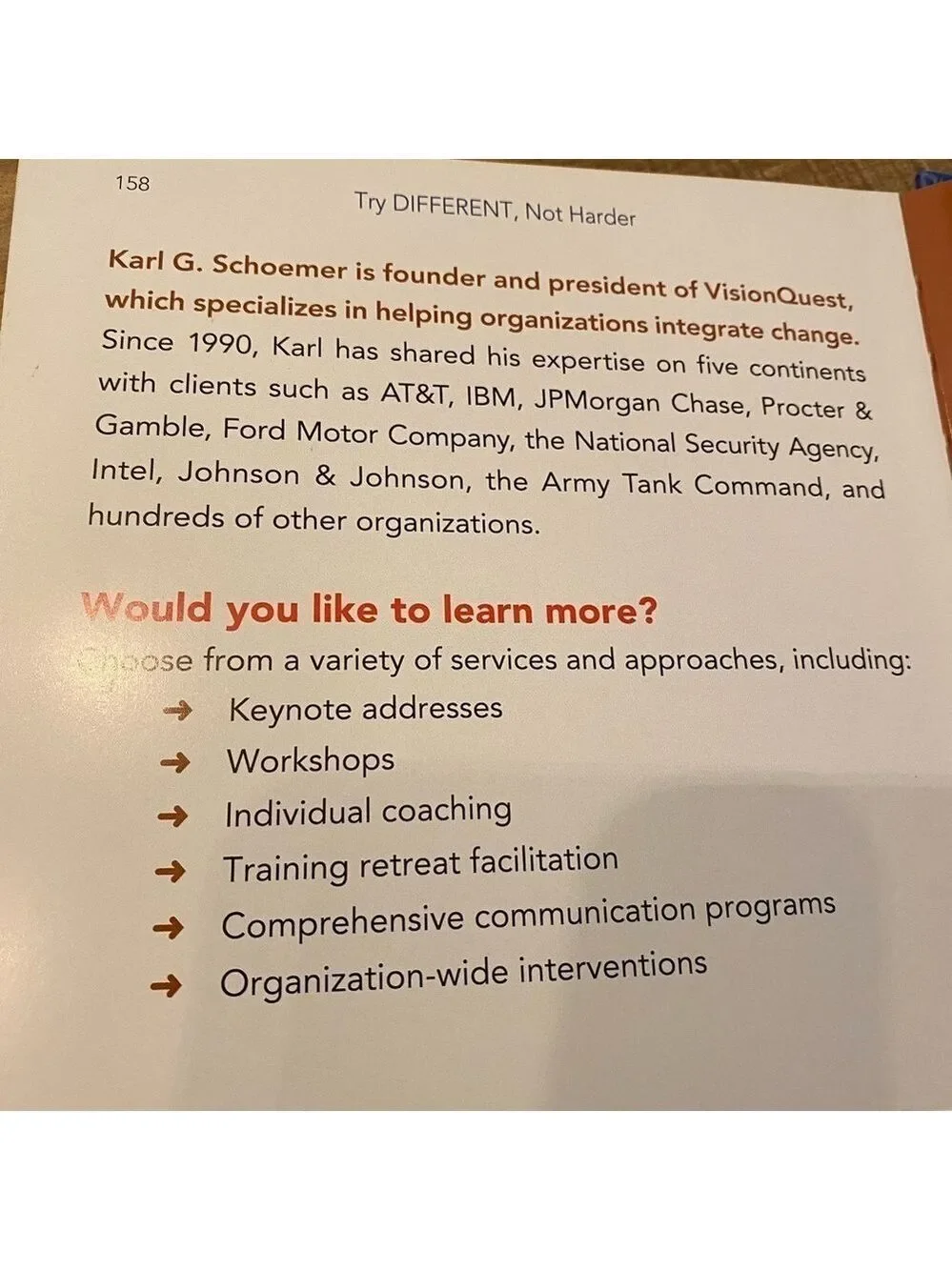 Book - Try Different, Not Harder by Karl Schoemer. 15 Rules for Mastering Change